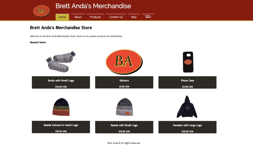 The front page of the e-commerce store i made in school.