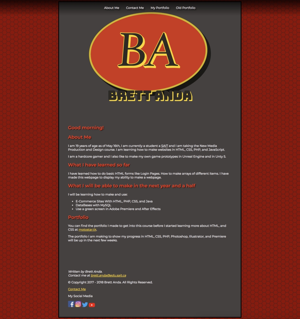 A screen shot of the front page on my mini portfolio