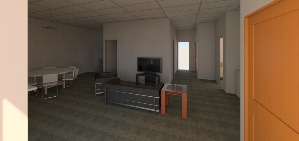 House Project 3D rendering of the main living room back door