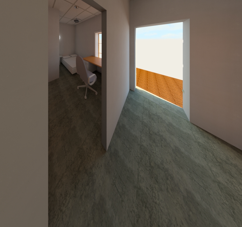House Project 3D rendering of the front door from inside