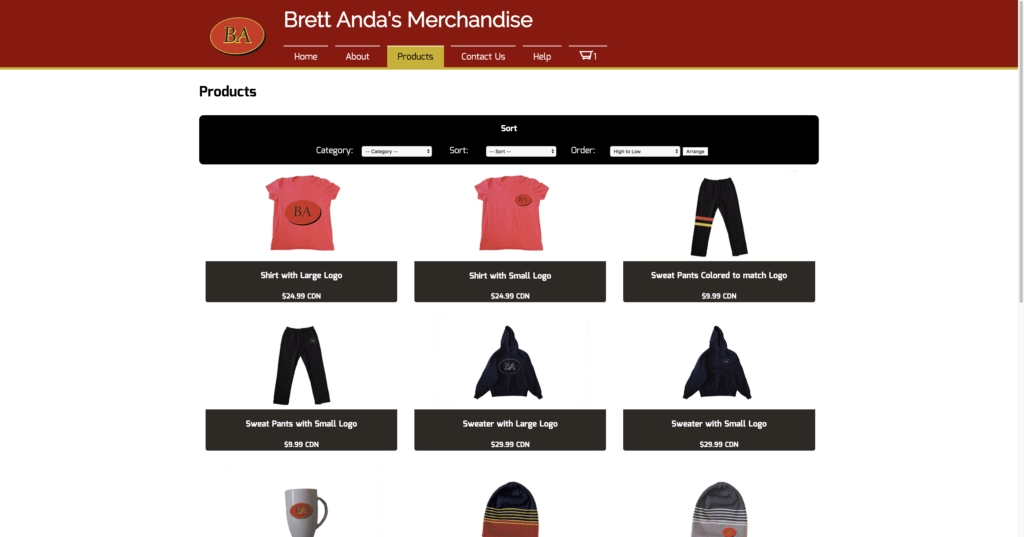 The product listing page of the e-commerce store i made in school.