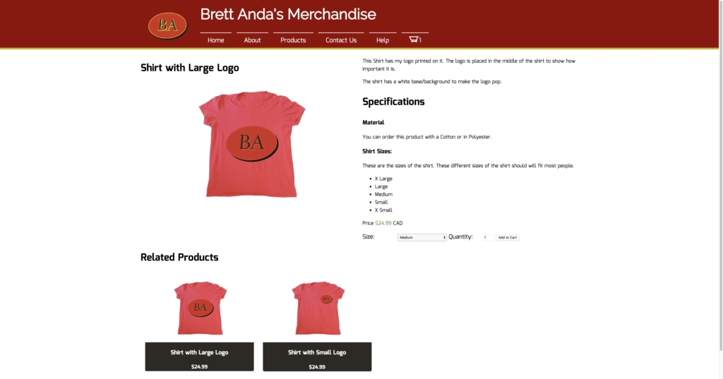 The product detail page of the e-commerce store i made in school.